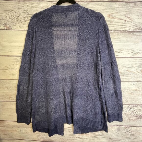 Talbots Women Linen Cardigan Size Large Blue Pockets Open Coastal Capsule - Picture 2 of 11